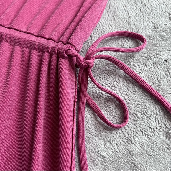 Anthropologie Saturday Sunday Waisted Cupro Ribbed Side Tie Dress Rose Pink Sz S - Picture 7 of 15